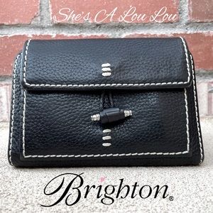 Brighton🖤Black Pebble Leather Wide Stitch Wallet Organizer with Toggle Detail